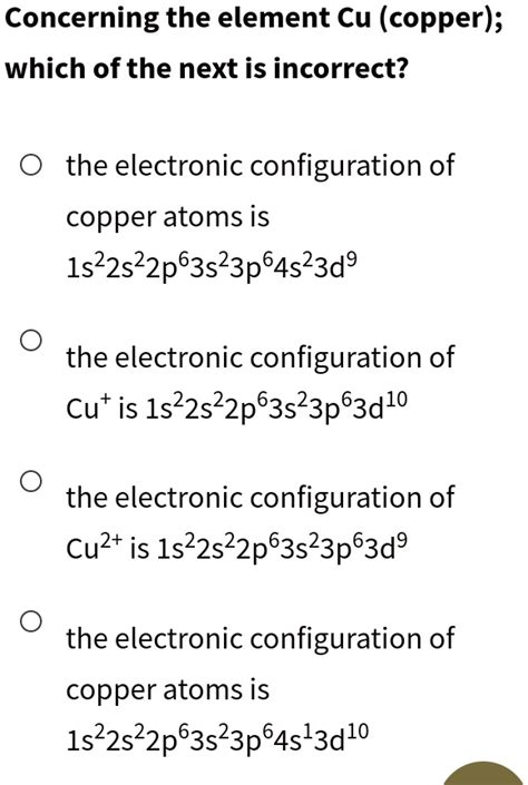 1s2 2s2 2p6|Electron Configuration for Copper (Cu, Cu+, Cu2+) .
